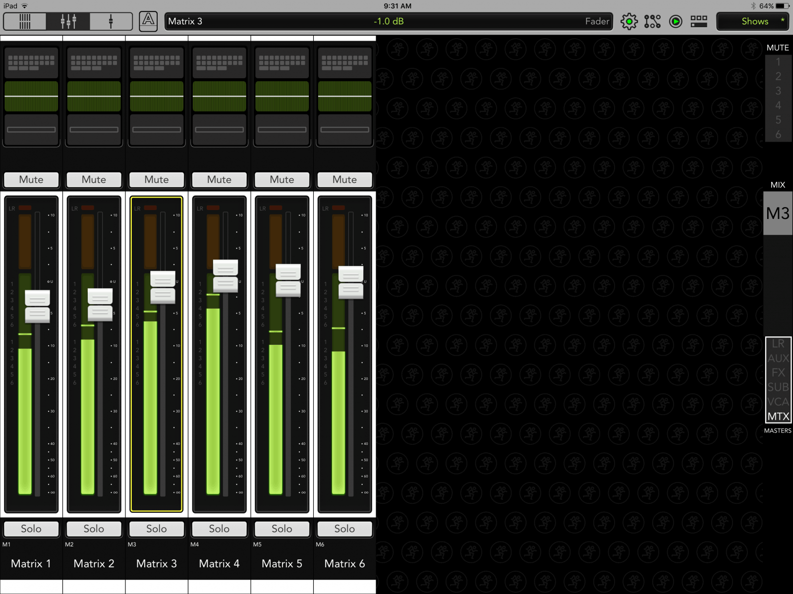 Mackie Master Fader 5 Matrix masters 