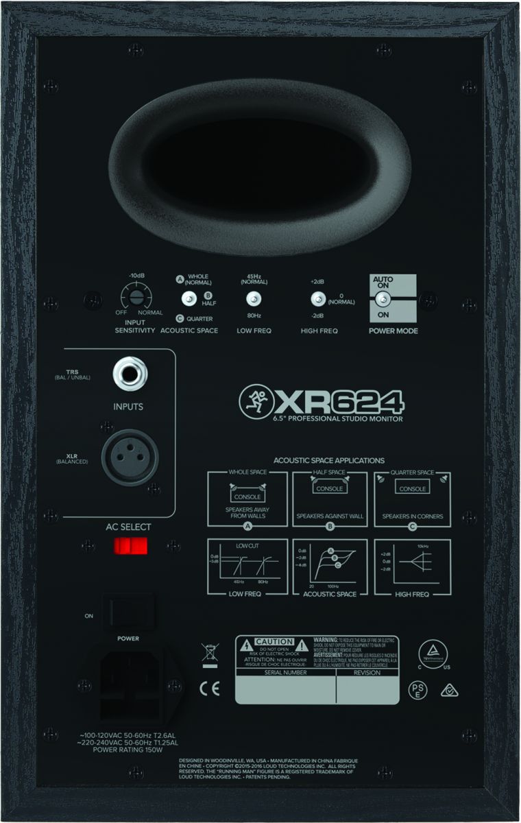 Mackie XR624 studio monitor rear panel